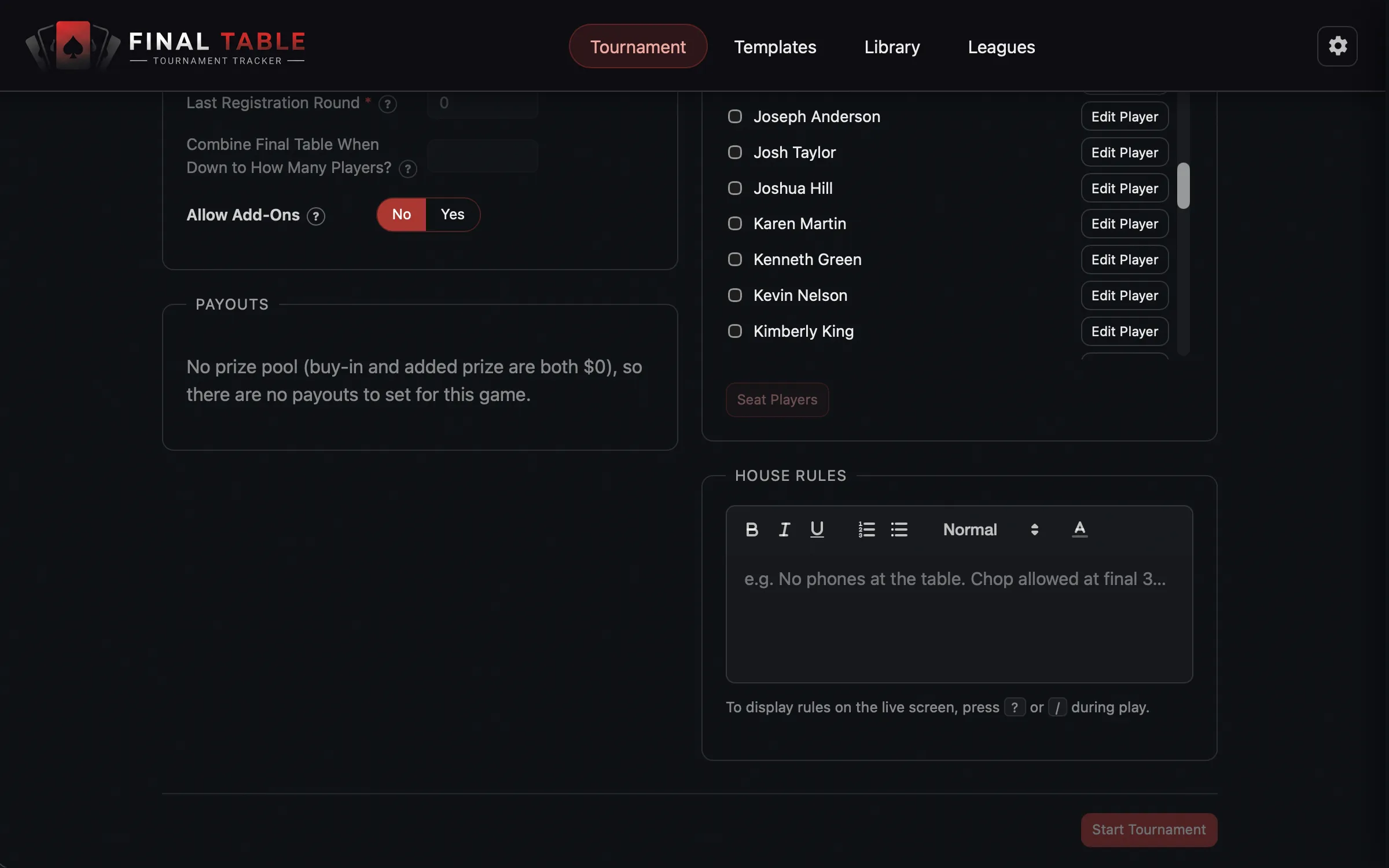 New Tournament Setup Screen Player Mode 02