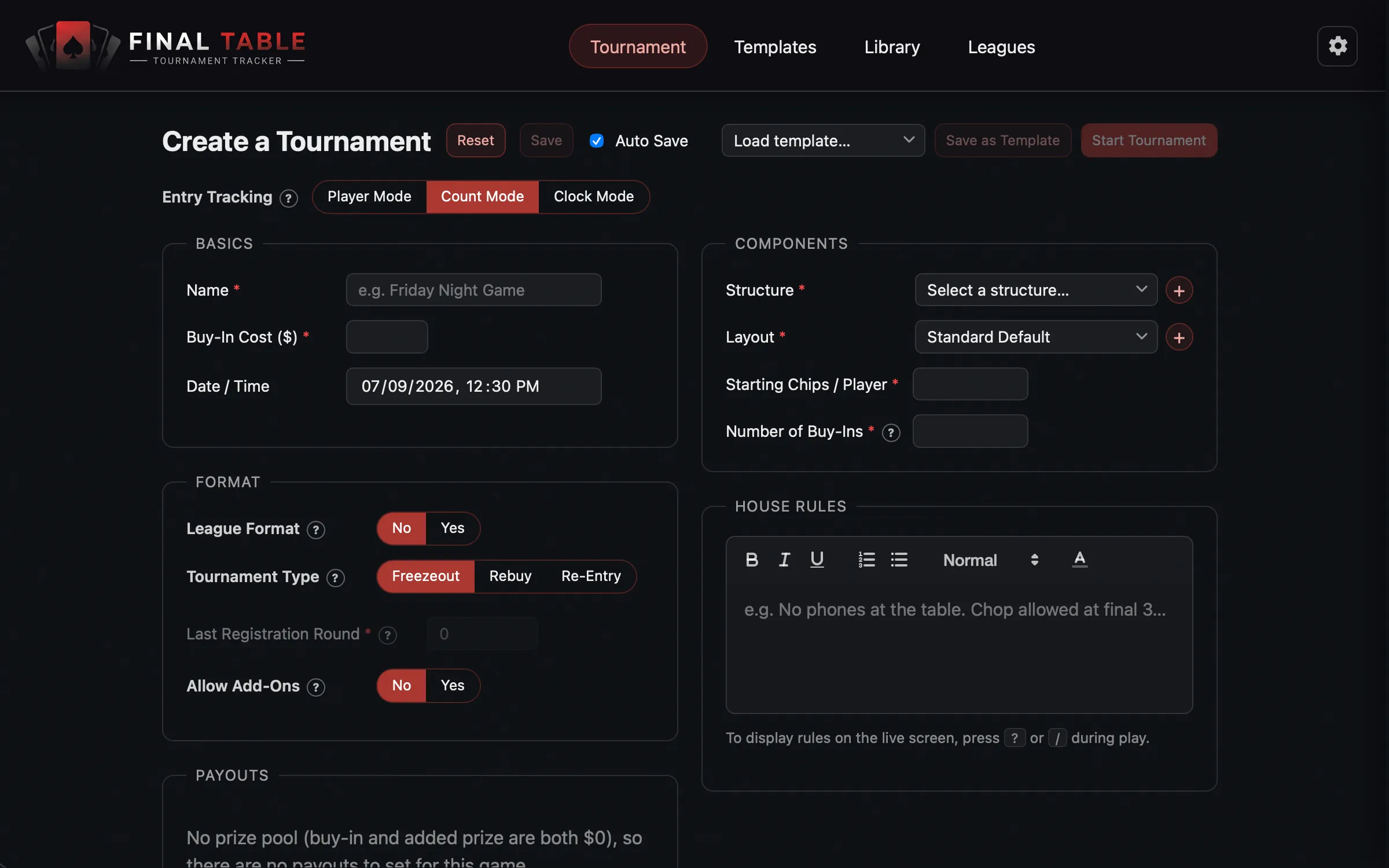 New Tournament Setup Screen Count Mode 01