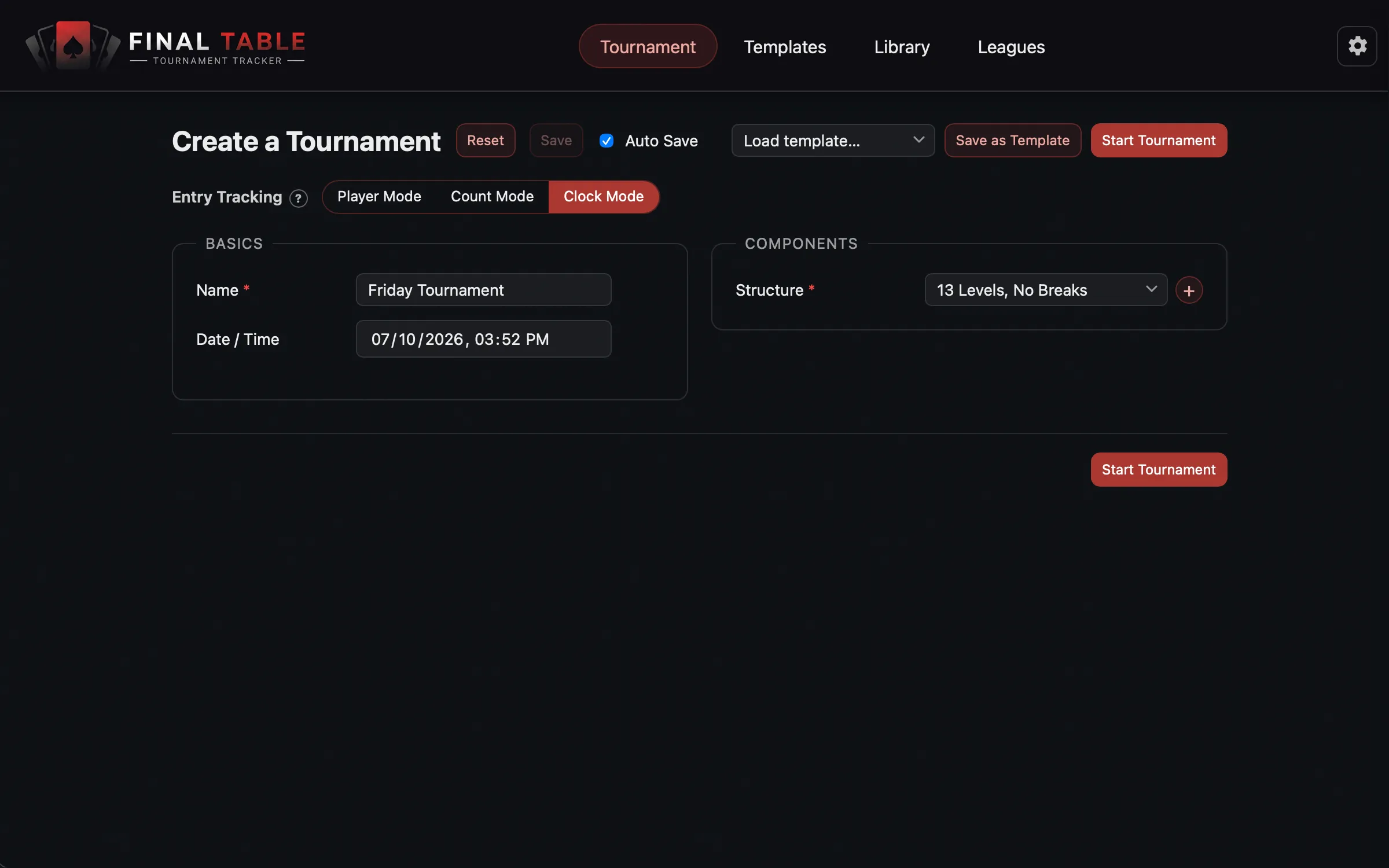 New Tournament Setup Screen Clock Mode 02
