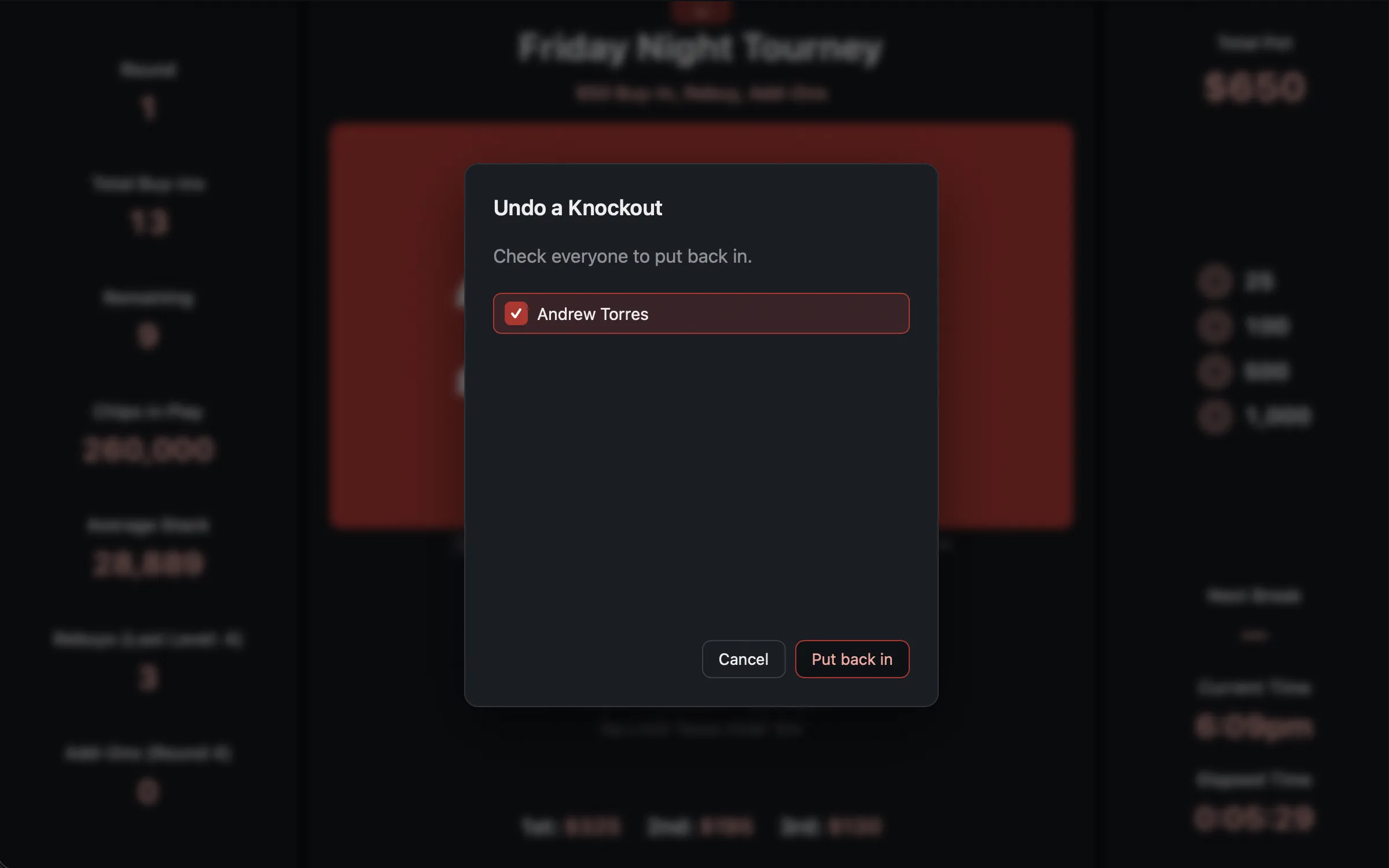 Live Tournament Undo Accidental Bust Out