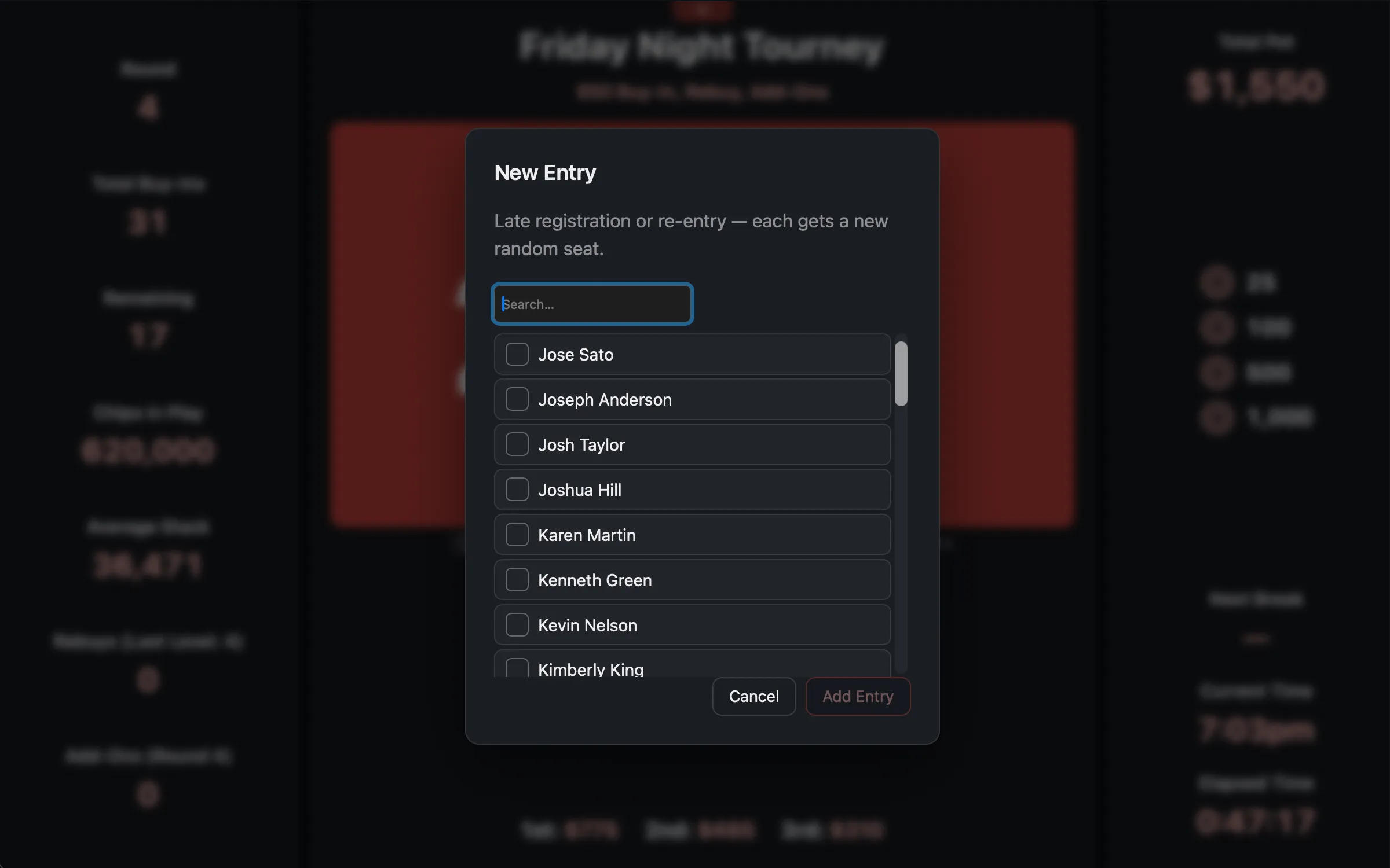 Live Tournament Late Registration
