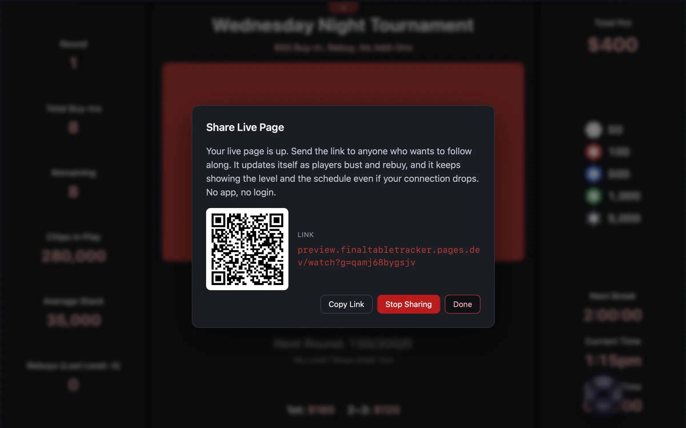 Live Tournament Share Live Page