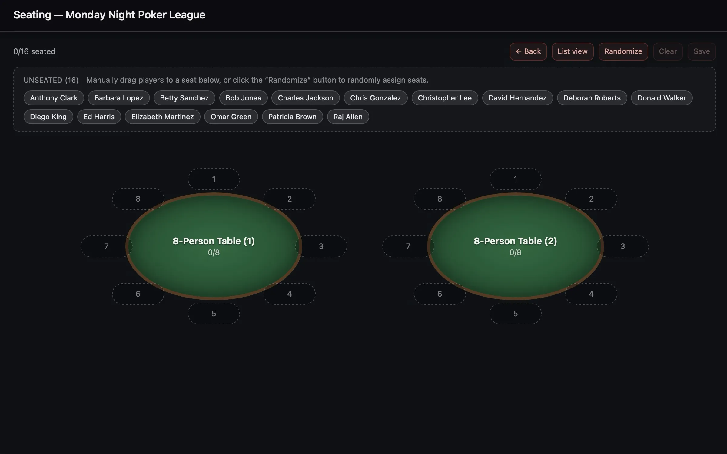 Final Table seating board